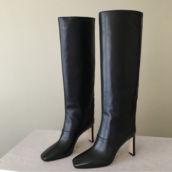 Jimmy Choo MAHESA 85 Square Heel Knee Hight Black Calf Leather Women’s B… - Picture 11 of 15